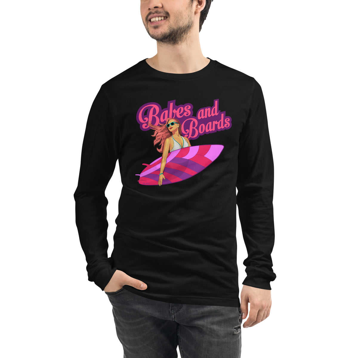 Pink Board Babe - Unisex Long Sleeve Tee - Designed by